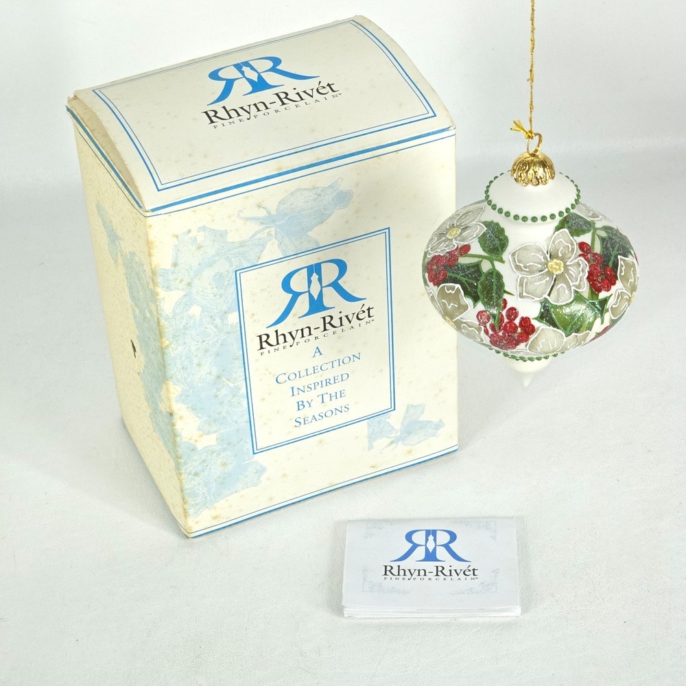 Vintage Rhyn Rivet Fine Porcelain Ornament Handpainted Christmas Rose Heritage